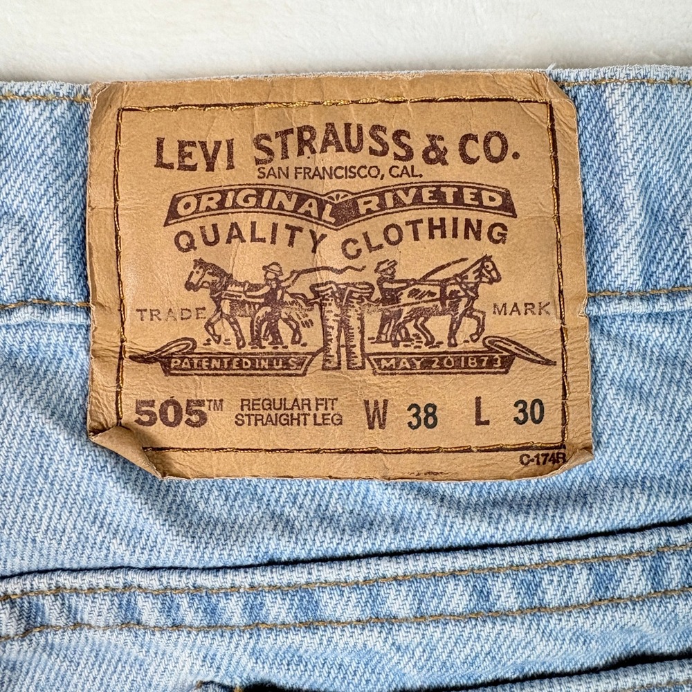 Levi's 505 Jeans Mens 38x30 Light Blue Good Vintage Orange Tab Straight Leg 90s - Picture 8 of 15